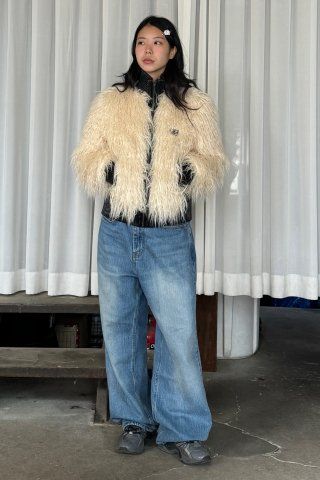 MUSINSA | SCULPTOR Faux Mongolian Shearling Jacket Natural