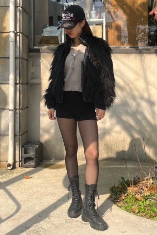 MUSINSA | SCULPTOR Faux Mongolian Shearling Jacket Black