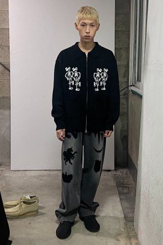 MUSINSA | NICE GHOST CLUB Dancing Skeleton Zip Collar Knit