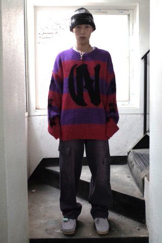ニットキャップ・ビーニー [NICEGHOSTCLUB]STRIPE 3STAR LOGO MOHAIR BEANIE_PINK(NG2EFU MUSINSA | NICE GHOST CLUB STRIPE 3STAR LOGO MOHAIR