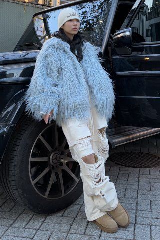 MUSINSA | SCULPTOR Faux Mongolian Jacket Baby Blue