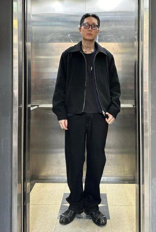 MUSINSA | BESLOW WOOL WIDE COLLAR HARRINGTON JACKET BLACK