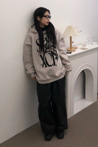 MUSINSA | SLOWACID Peach Skin Rusty Logo Hooded Sweatshirt