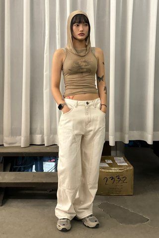 MUSINSA | SCULPTOR Lace Double Knee Pants Peach Twill