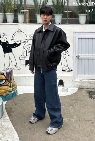 MUSINSA | VTWO 8174 Vegan leather overfit jacket_black