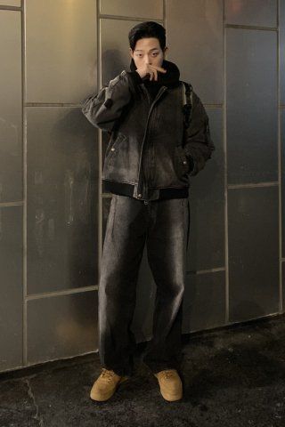 MUSINSA公式 | JUAN HOMME DENIM MA-1 JACKET (BLACK)