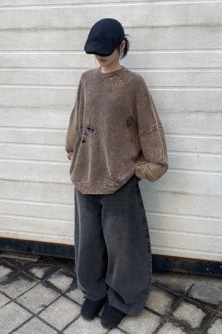 MUSINSA | NOT4NERD Pigment Dyeing Destroyed Knit Sweater