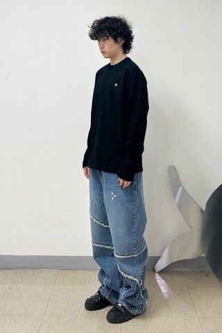 パンツ THE COLDEST MOMENT TCM cut out denim pants blue MUSINSA公式 | THE COLDEST MOMENT TCM cut out denim pants (blue)