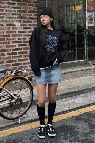 MUSINSA | PRENDA PRDA DENIM PATCH CREWNECK SHIRT GRAY
