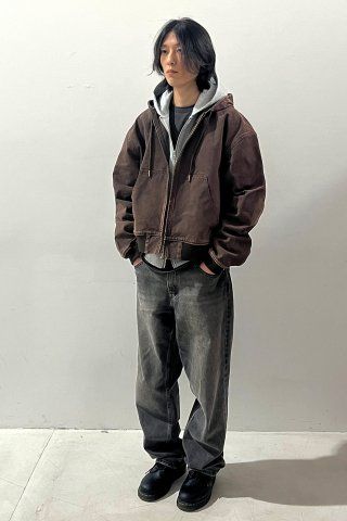 MUSINSA | PARTIMENTO VTG Washed Work Hood Zip-Up Black