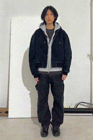MUSINSA | PARTIMENTO VTG Washed Work Hood Zip-Up Black