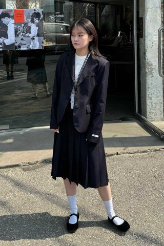 CRANK Frill pleated midi skirt プリーツスカート MUSINSA | CRANK Frill pleated midi skirt_dark navy