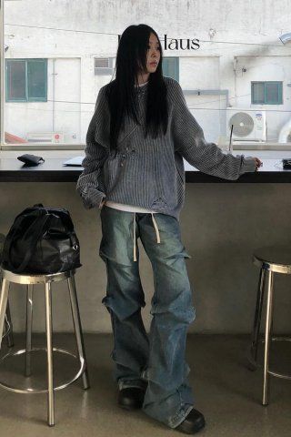 MUSINSA | NOT4NERD Pigment Dyeing Destroyed Knit Sweater - Charcoal