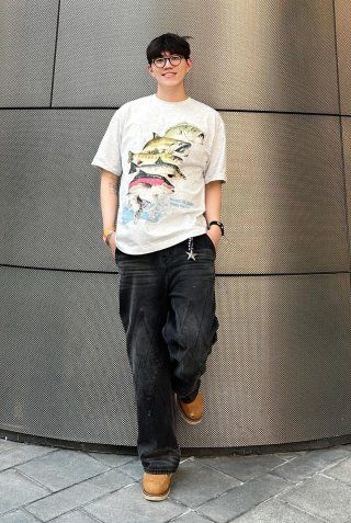 MUSINSA | YESEYESEE Y.E.S Fishes Tee Dark Grey