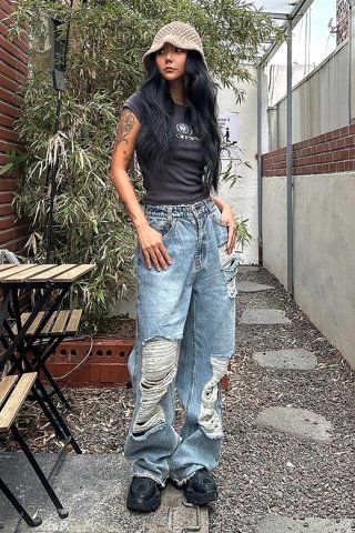 MUSINSA | FANCY CLUB [NF] Destroyed wide denim pants (BLUE)_