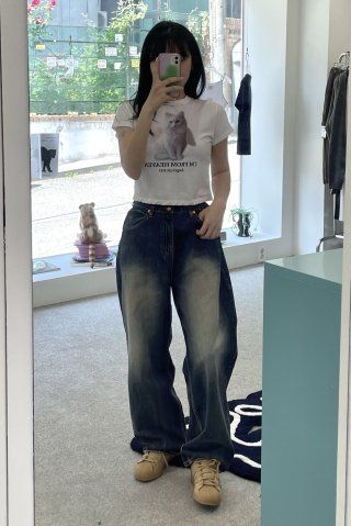 ITZAVIBE★韓国★人気★ANGEL CAT CROP VER.3 ANGEL CAT T-SHIRTS VER.2_BLACK - ITZAVIBE