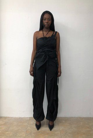 MUSINSA | NACHE DISTORTED DRAPING PANTS (UNISEX) BLACK