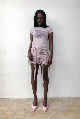 MUSINSA | NACHE STRAP SHIRRING SHORTS BLACK