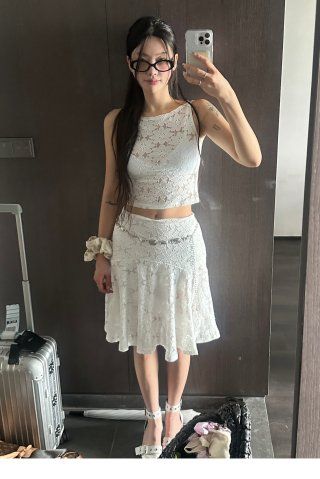 MUSINSA | Expired Girl Maya Lace Skirt White