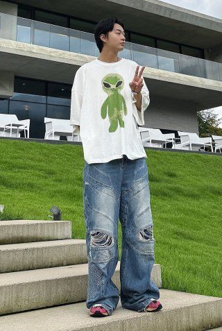 MUSINSA公式 | HOODHOOD Alien Graphic Oversized fit Short