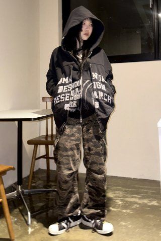 노매뉴얼(NOMANUAL) OVERDYED D.F.L HOODED ZIP-UP - WASHED BLACK