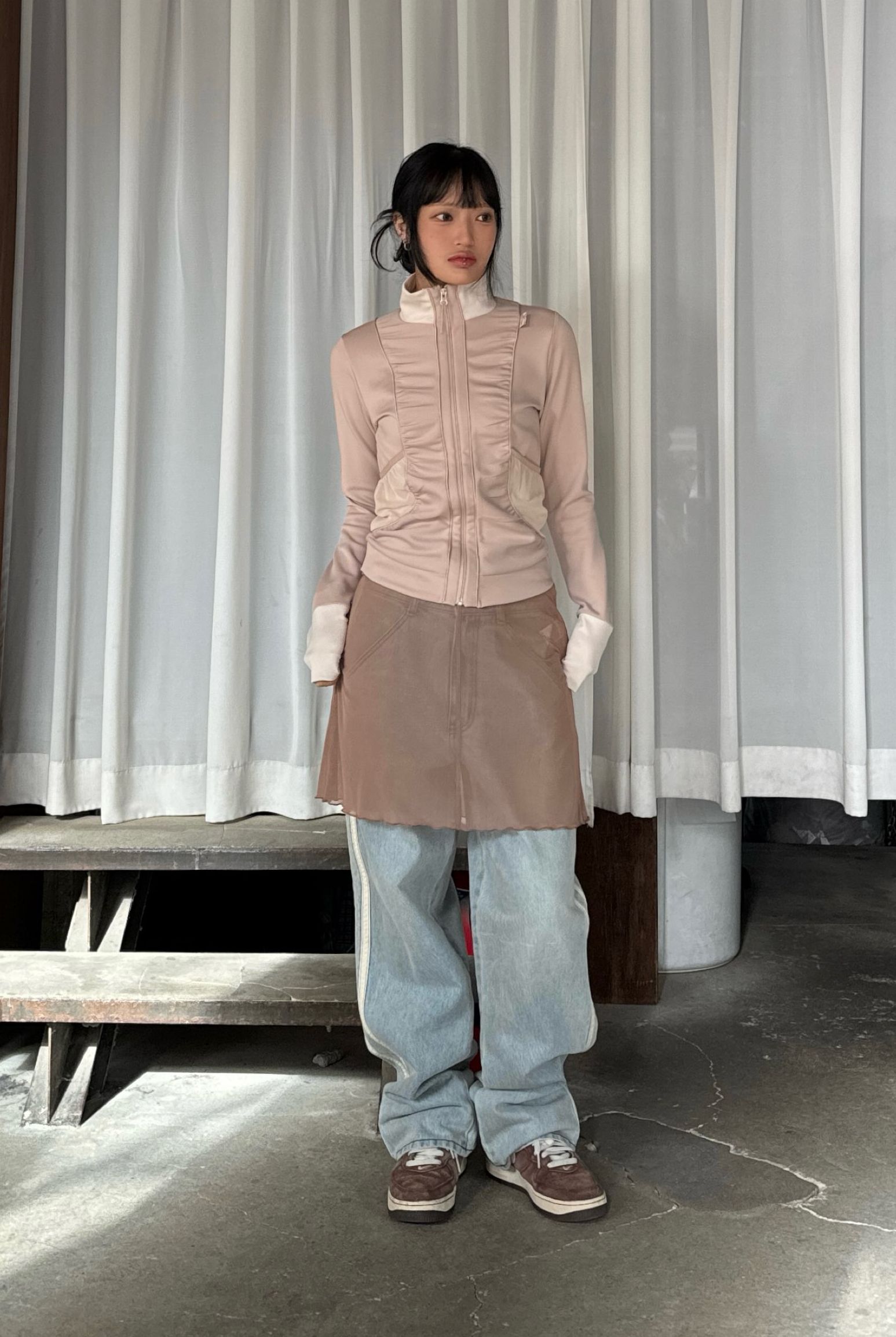 스컬프터(SCULPTOR) Shirring Zip-Up Jersey Ballerina Nude - 사이즈 