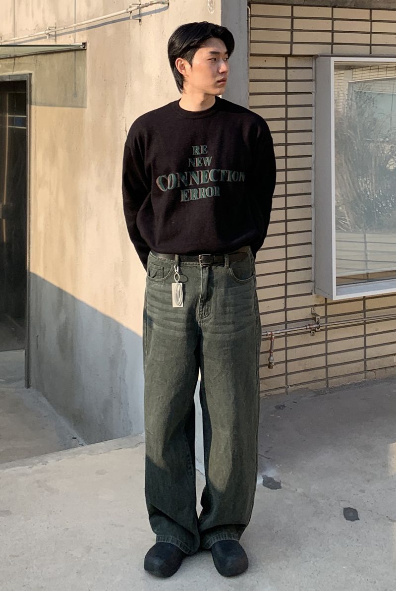 パンツ XTONZ XP202 Trev Wide Denim Pants DARK KHAKI xp202DK 엑스톤즈(XTONZ) XP202 트레브 와이드 데님 팬츠 (DARK KHAKI