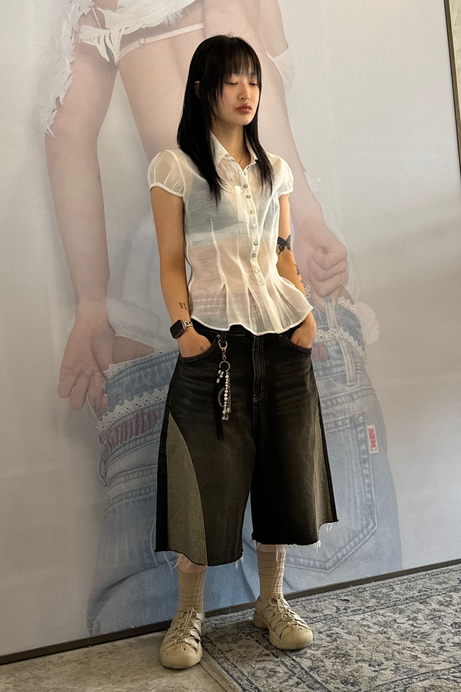 스컬프터(SCULPTOR) Sheer Pleated Hem Blouse White - 사이즈 & 후기