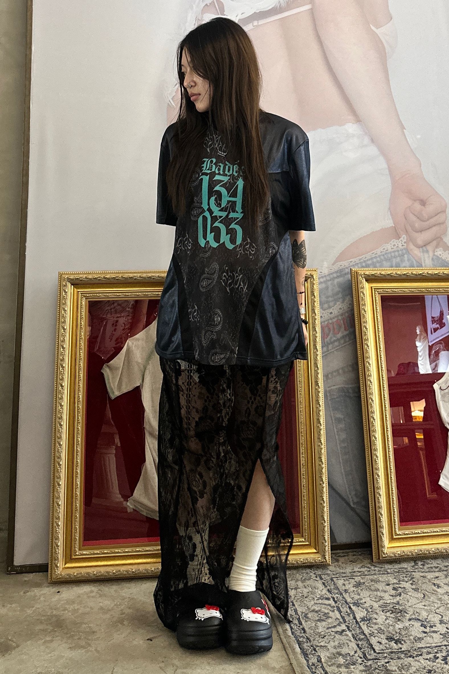 스컬프터(SCULPTOR) Table Cloth Maxi Skirt Glossy Black - 사이즈