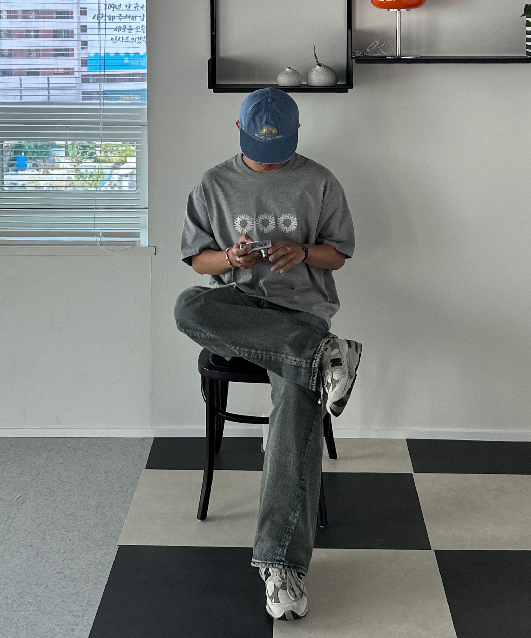MUSINSA公式 | HELLO SUNRISE Washed OG Logo 6Panel Cap_Deep Blue