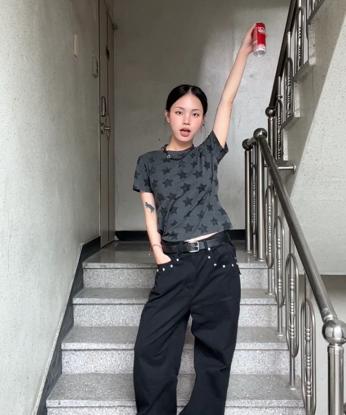 MUSINSA公式 | AAKAM Multi Studded Cotton Pants (Black)