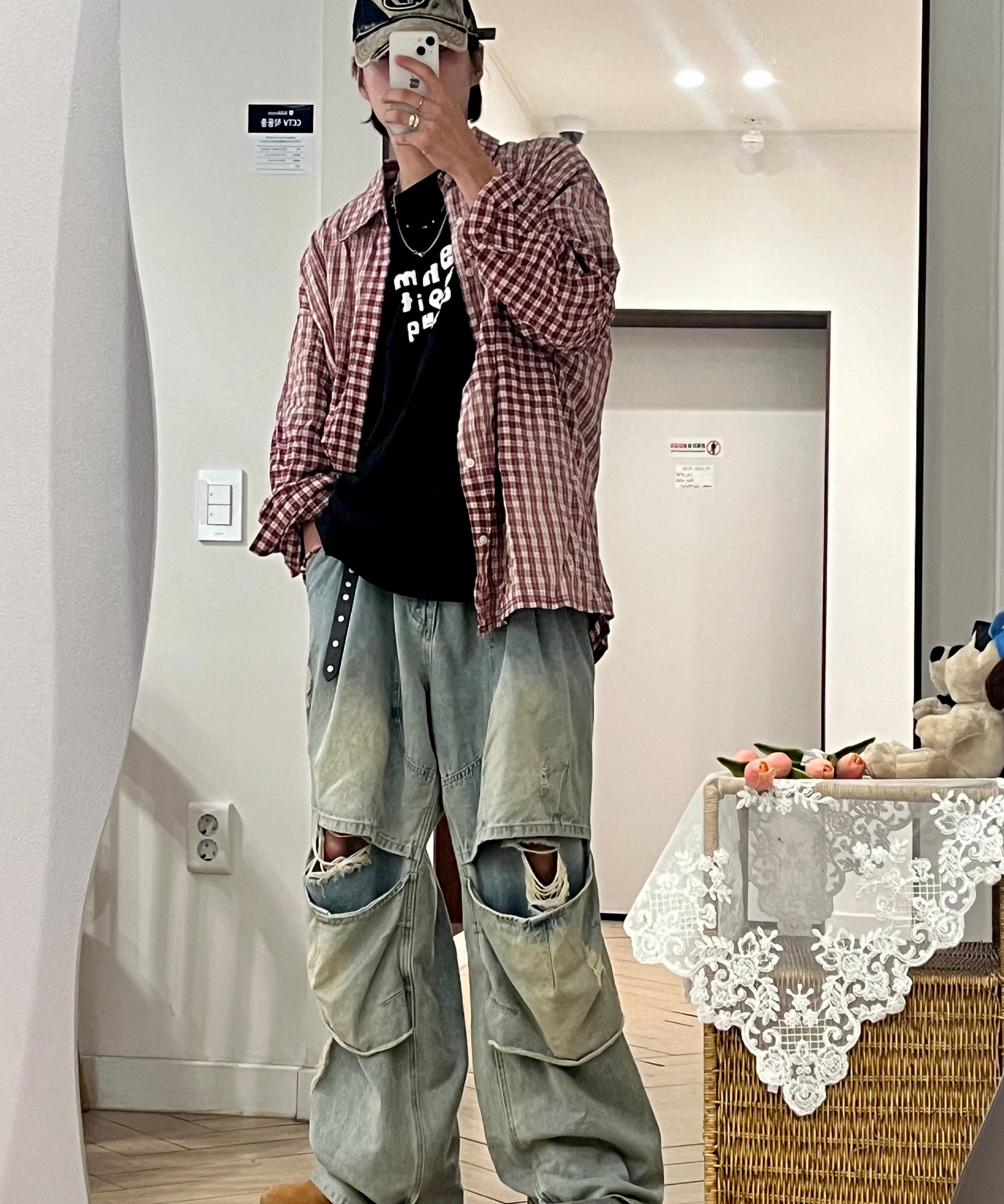 パンツ XTONZ XP207 Double Layering Damage Incision Denim Pants BLUE MUSINSA | XTONZ XP207 Double Layering Damage Incision Denim
