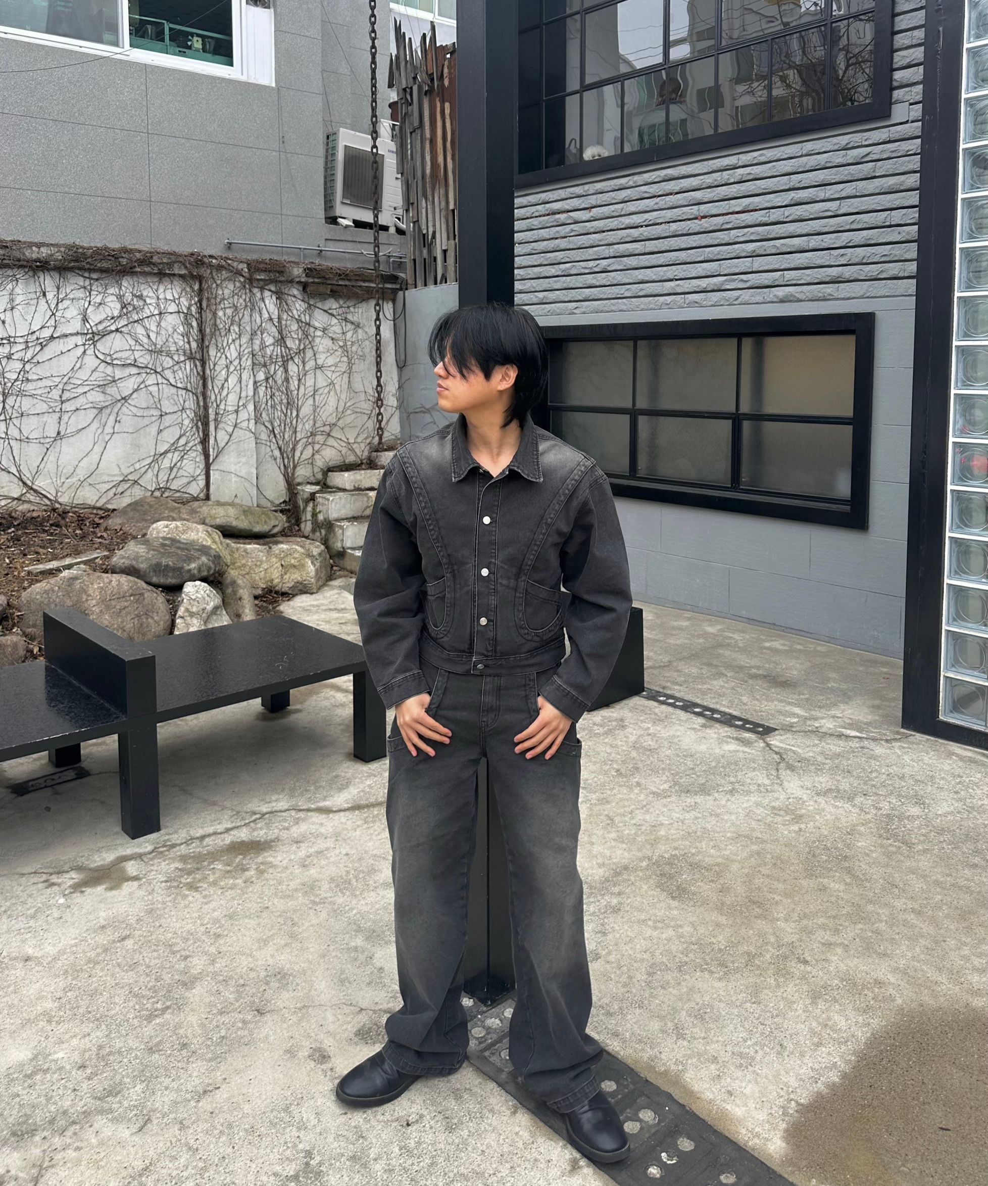 ジャケット WOOALONG Washing curve pocket denim jacket GREY WL241DJK01U MUSINSA公式 | WOOALONG Washing curve pocket denim jacket - GRAY