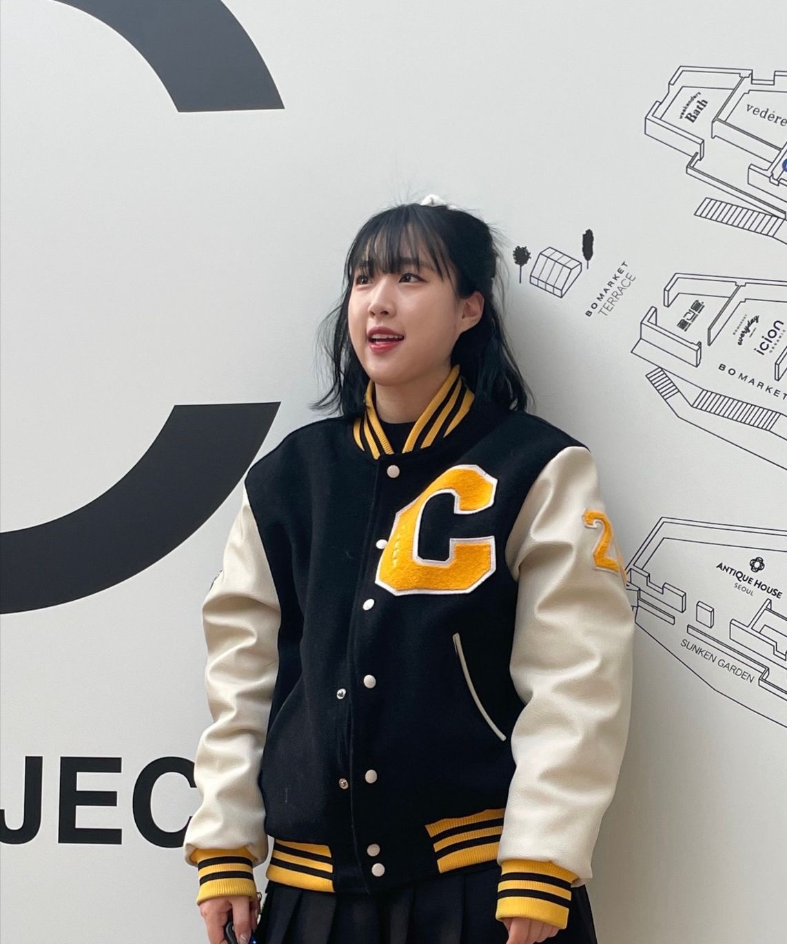 MUSINSA | CONCEPT COLLEGE Big Patch Black Ivory Baseball Jacket