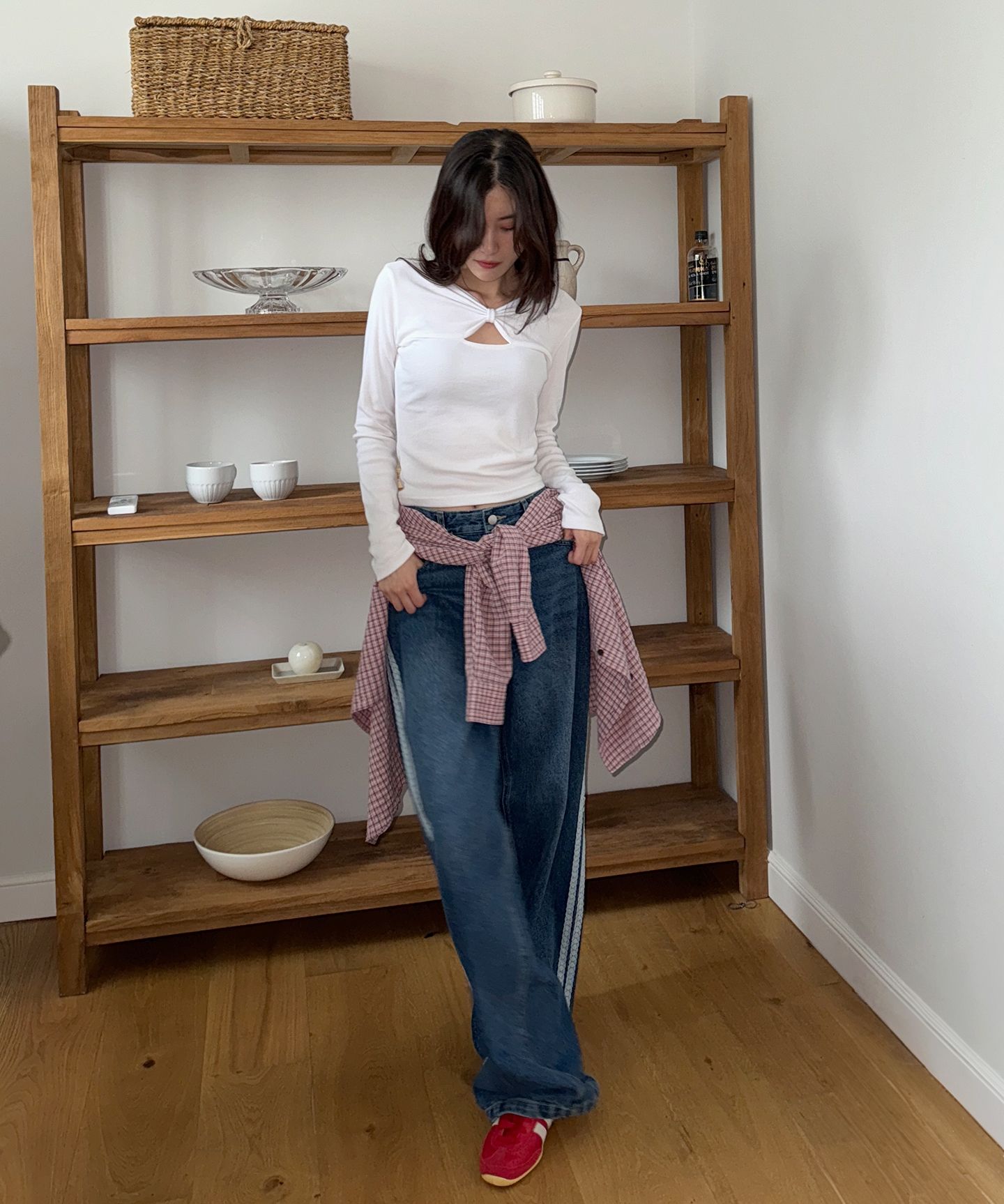 Tシャツ・カットソー RONRON KNOT RIBBON SLIT LONG SLEEVE RED KNOT RIBBON SLIT LONG SLEEVE RED - RONRON 론론