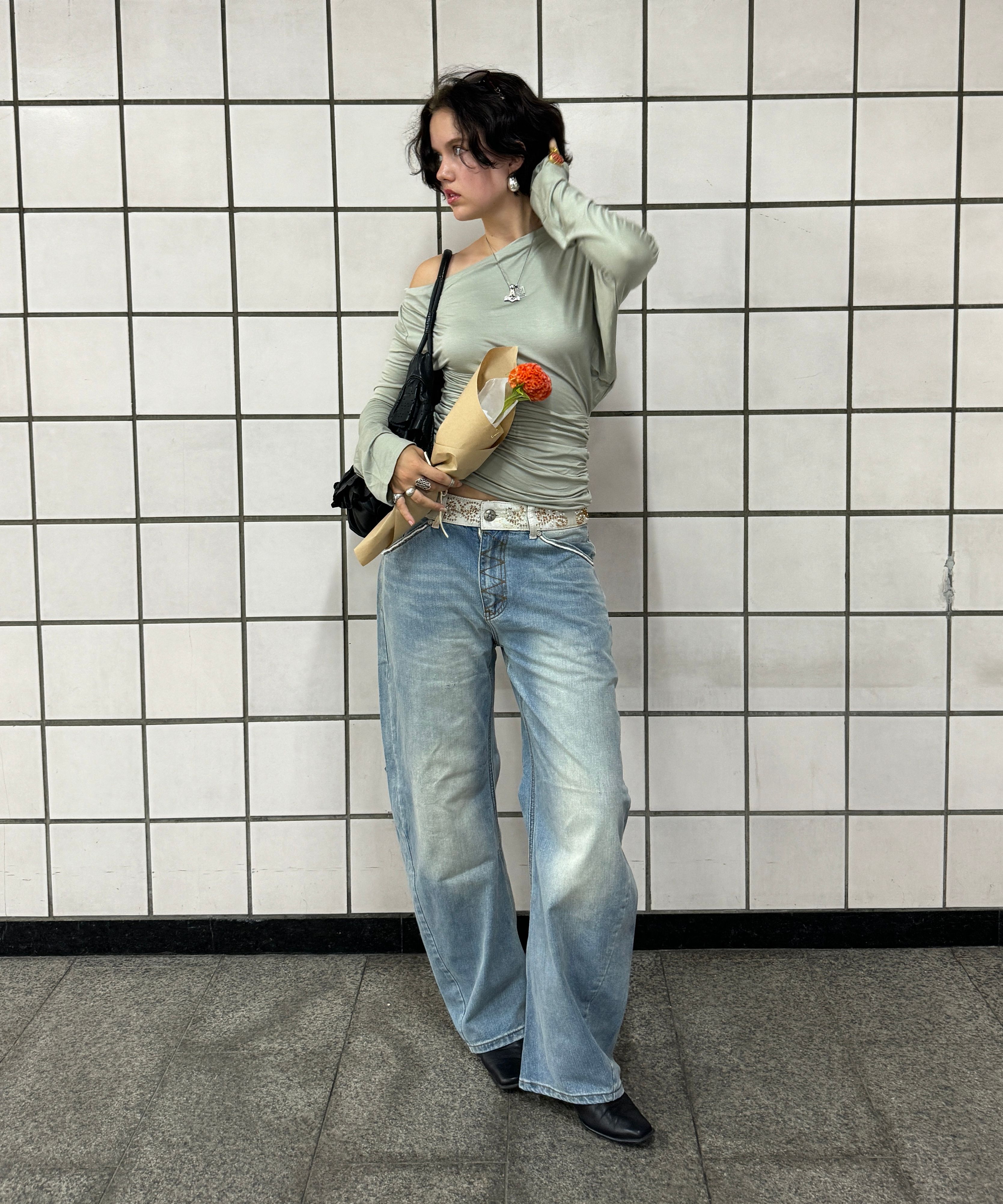 パンツ SCULPTOR Beaded Waist Denim Pants Beaded Waist Denim Pants（デニムパンツ）｜SCULPTOR（スカルプ