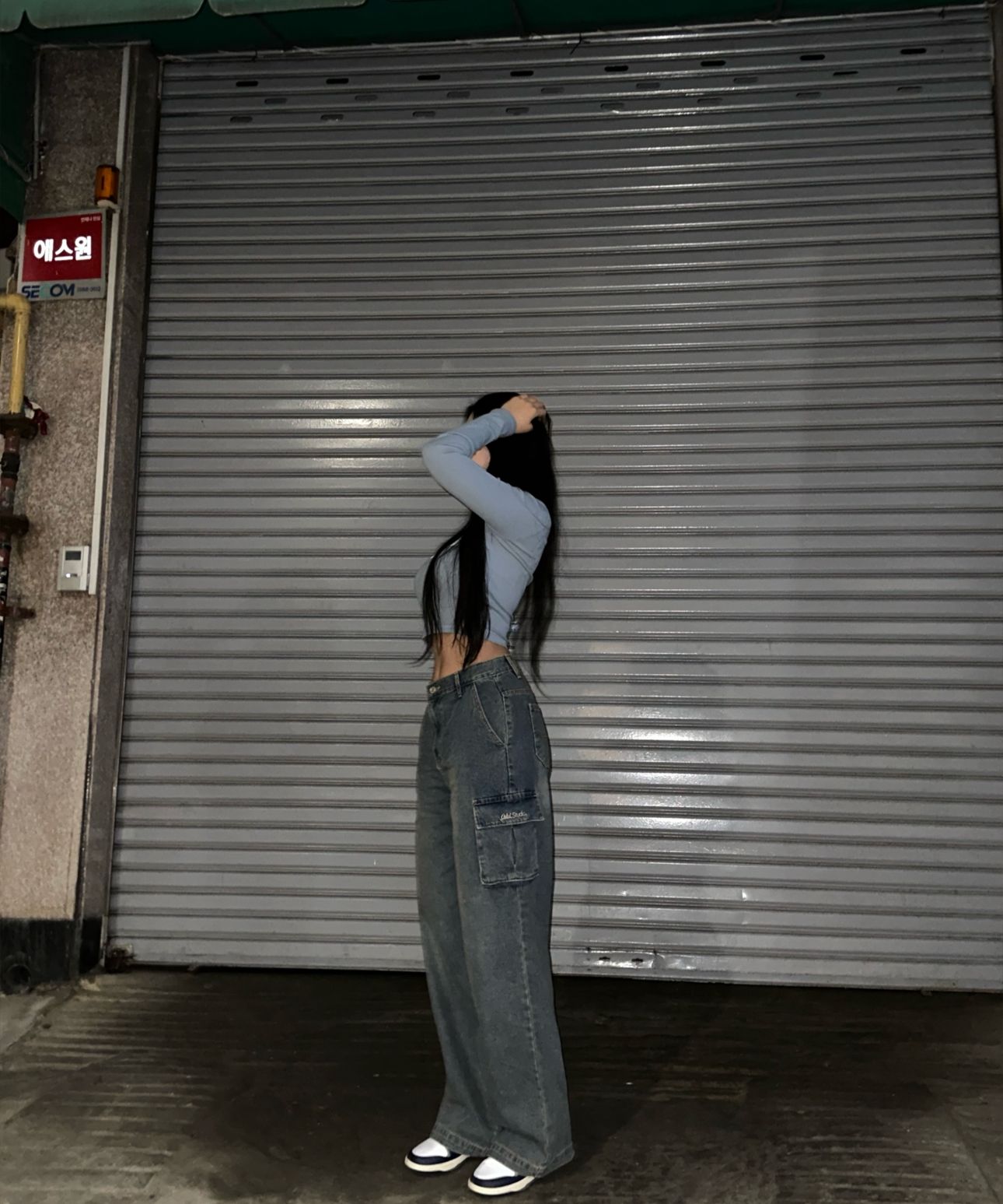 MUSINSA | ODDSTUDIO Sand Washing Cargo Wide Denim Pants - BLUE