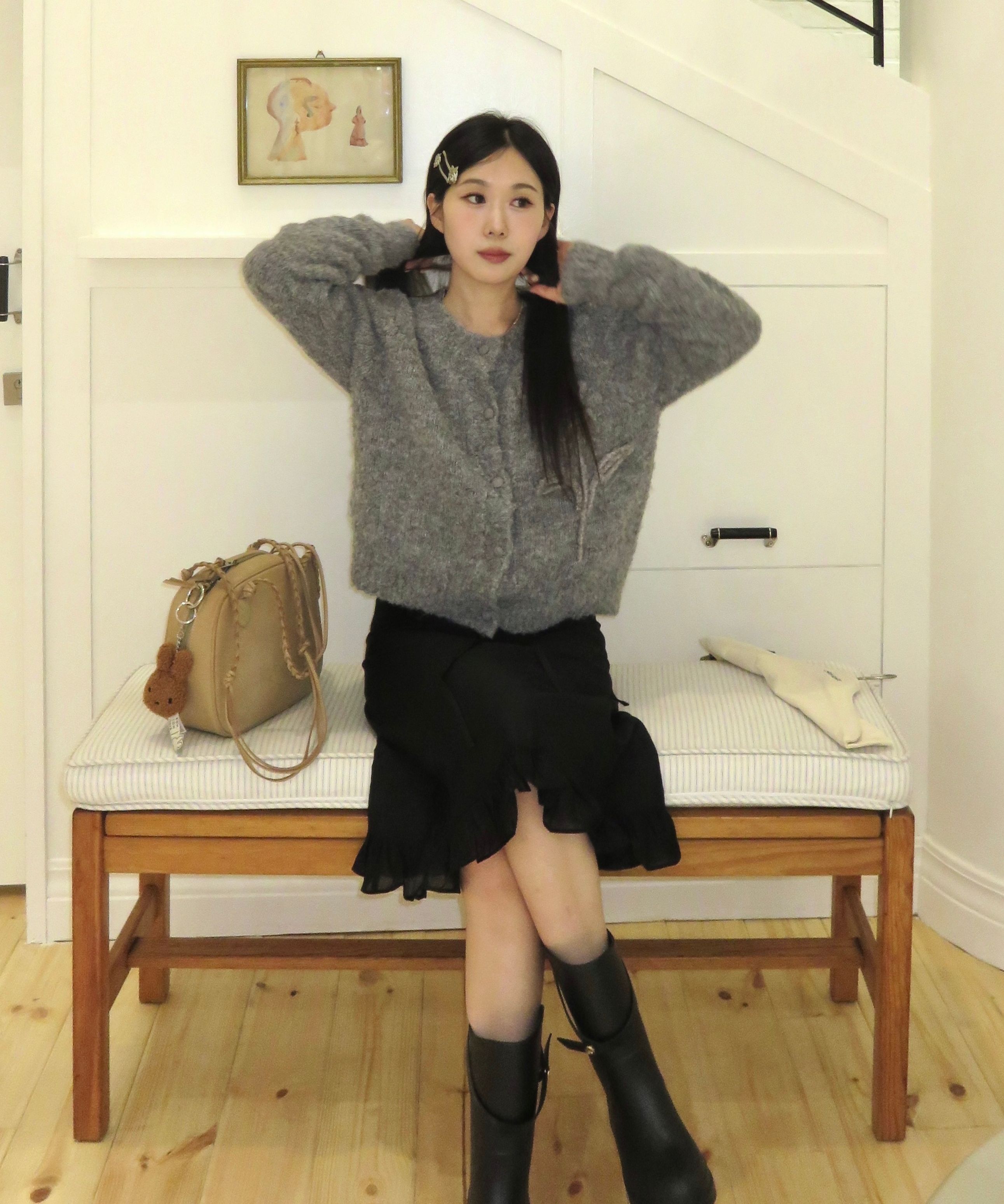 MUSINSA公式 | SINOON Rose Flower Cardigan (Melange Grey)