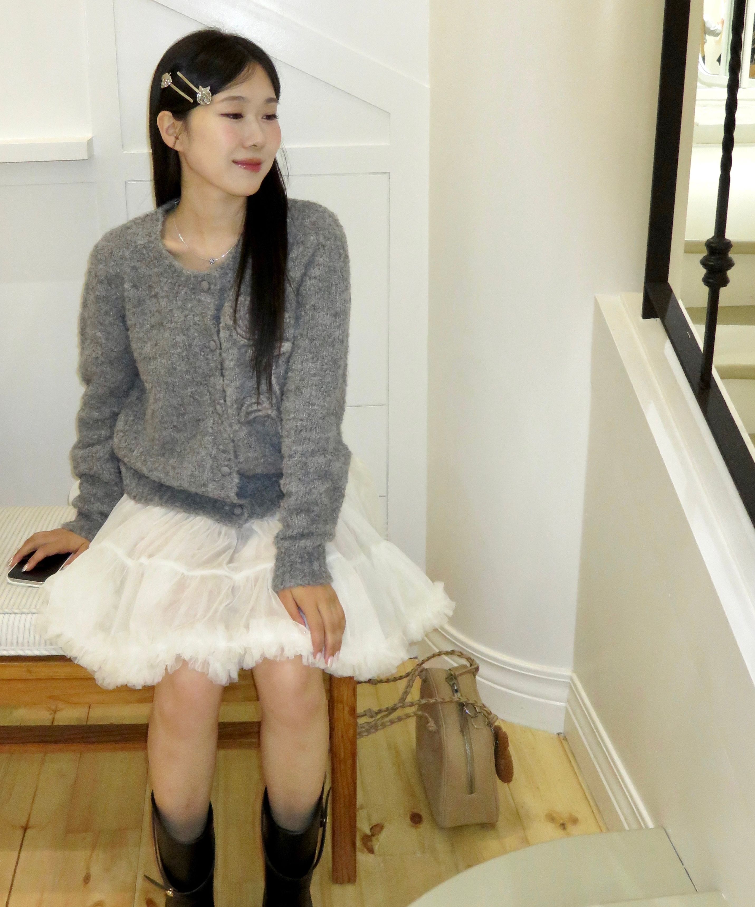 MUSINSA公式 | SINOON Rose Flower Cardigan (Melange Grey)