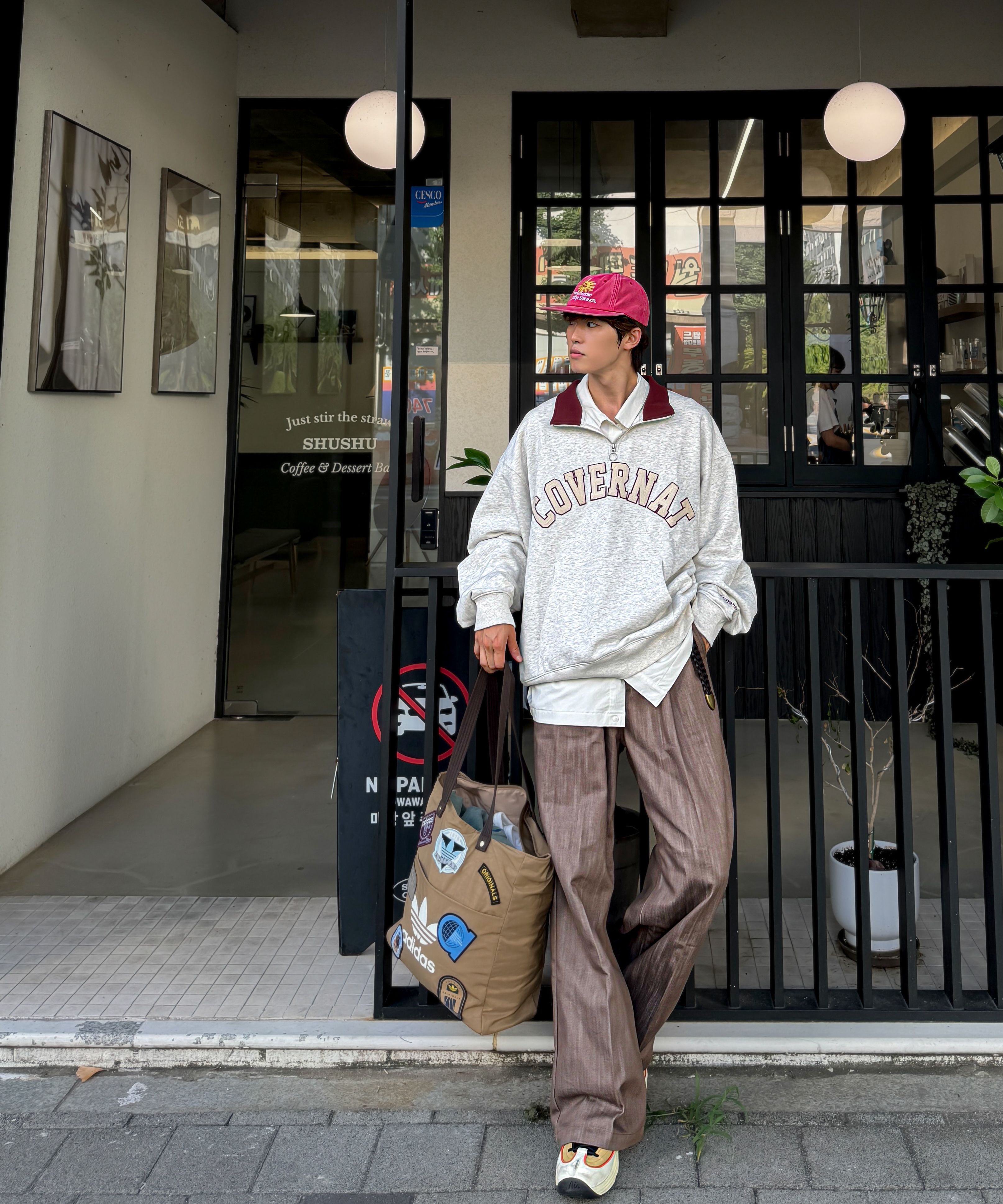 スウェット・トレーナー COVERNAT Sunset Graphic Man to Man Oatmeal MUSINSA | COVERNAT Arch Logo Half Zip Up Man to Man Oatmeal