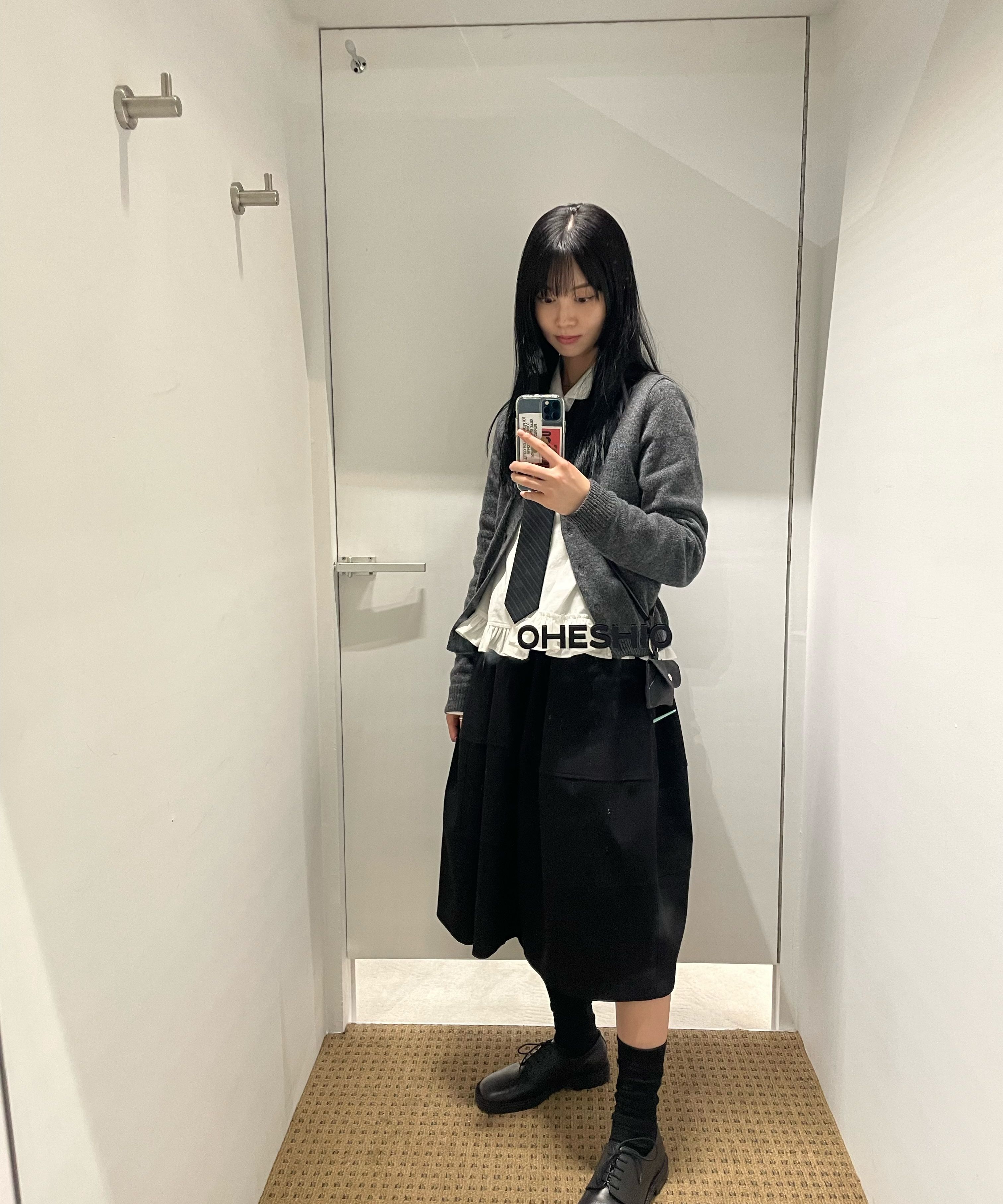 MUSINSA公式 | OHESHIO BALLOON BANDING MIDI SKIRT, CHARCOAL