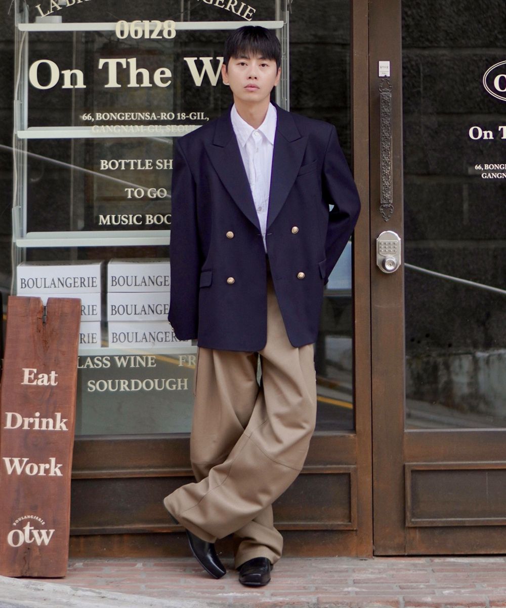 MUSINSA | INTERSECTION Oversized Double-Breasted Wool Jacket [Navy]