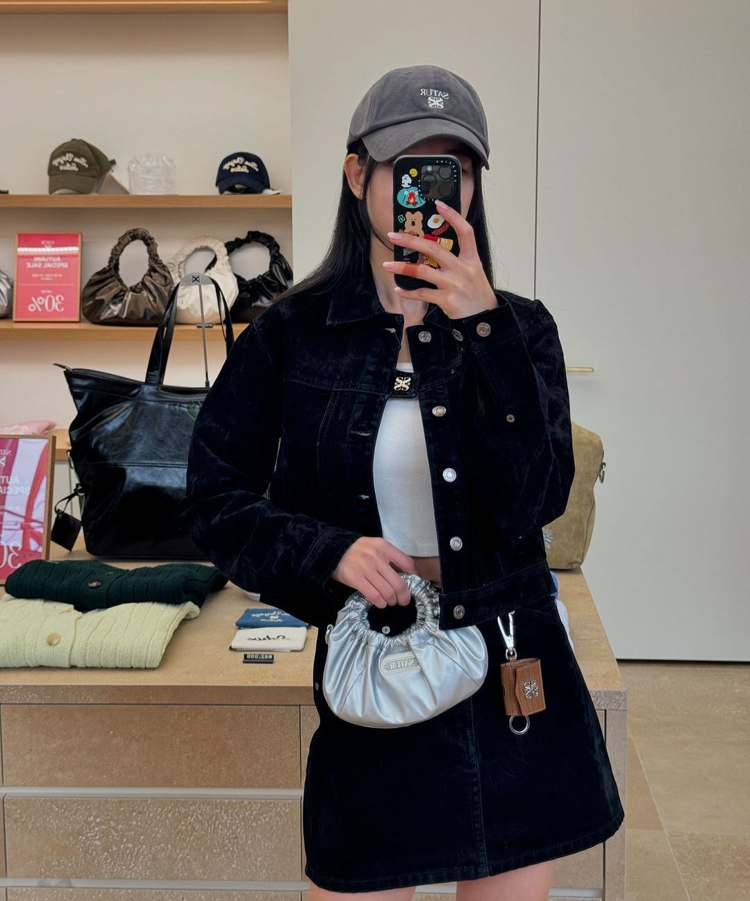 MUSINSA | SATUR (W) Velvet Denim Mini Skirt Black