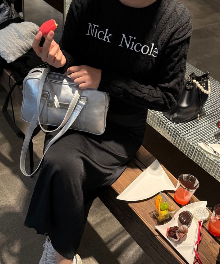 MUSINSA公式 | NICK&NICOLE CRYSTAL LEATHER MINI BOSTON BAG_BLACK