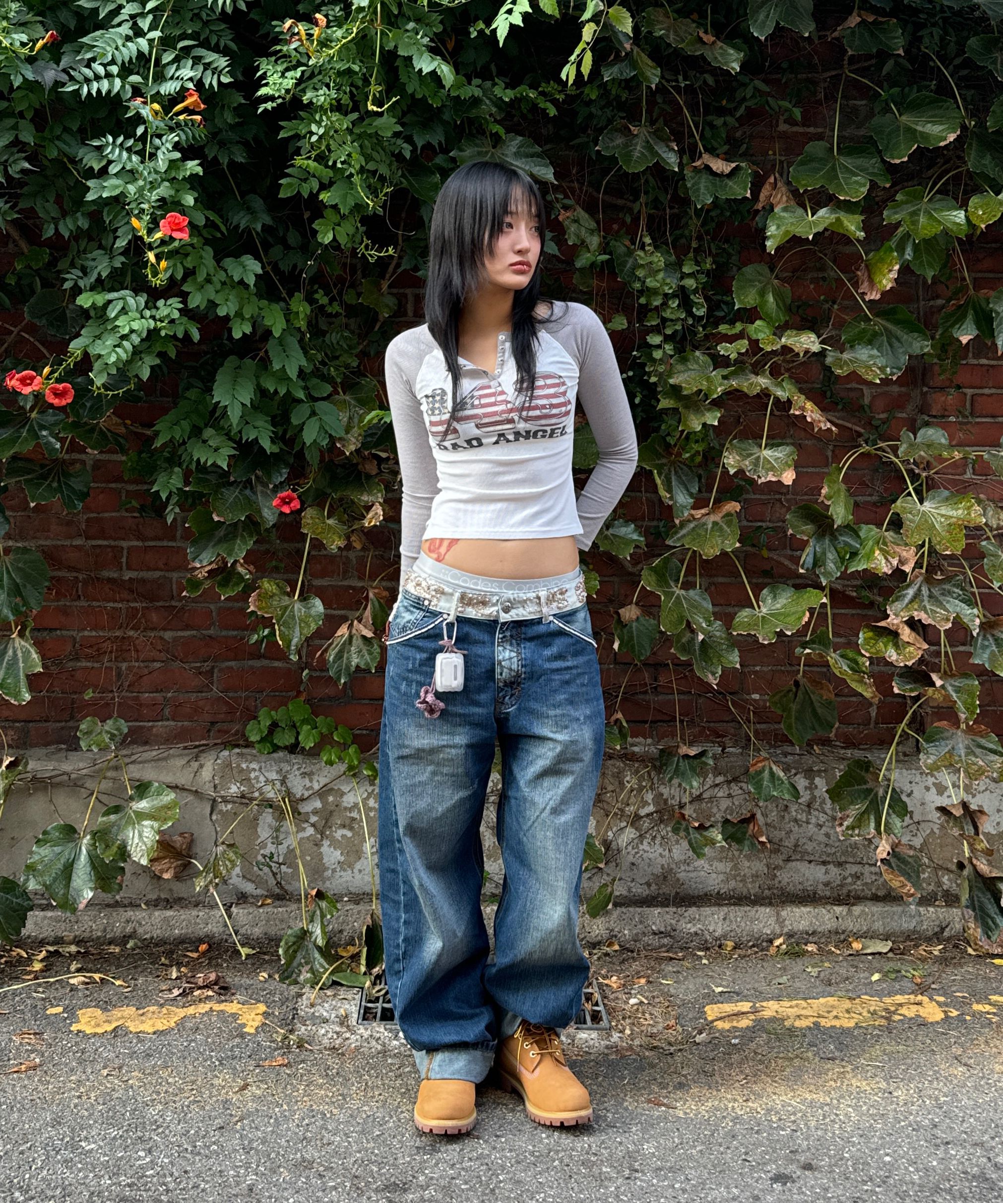 MUSINSA | SCULPTOR Beaded Waist Denim Pants Ice Blue