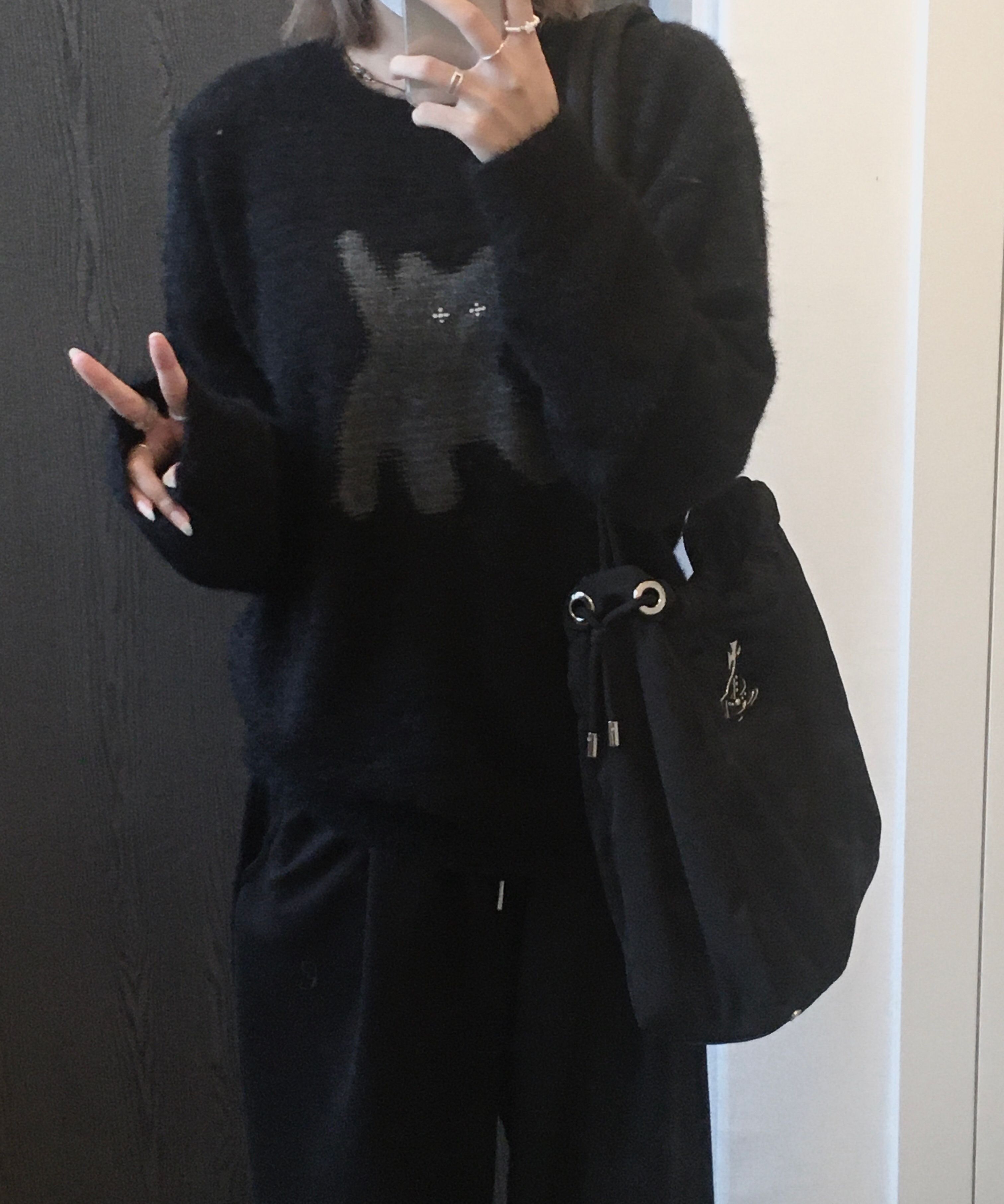 MUSINSA | AEAE Flashed Cats Angora Knit -[BLUE NAVY]