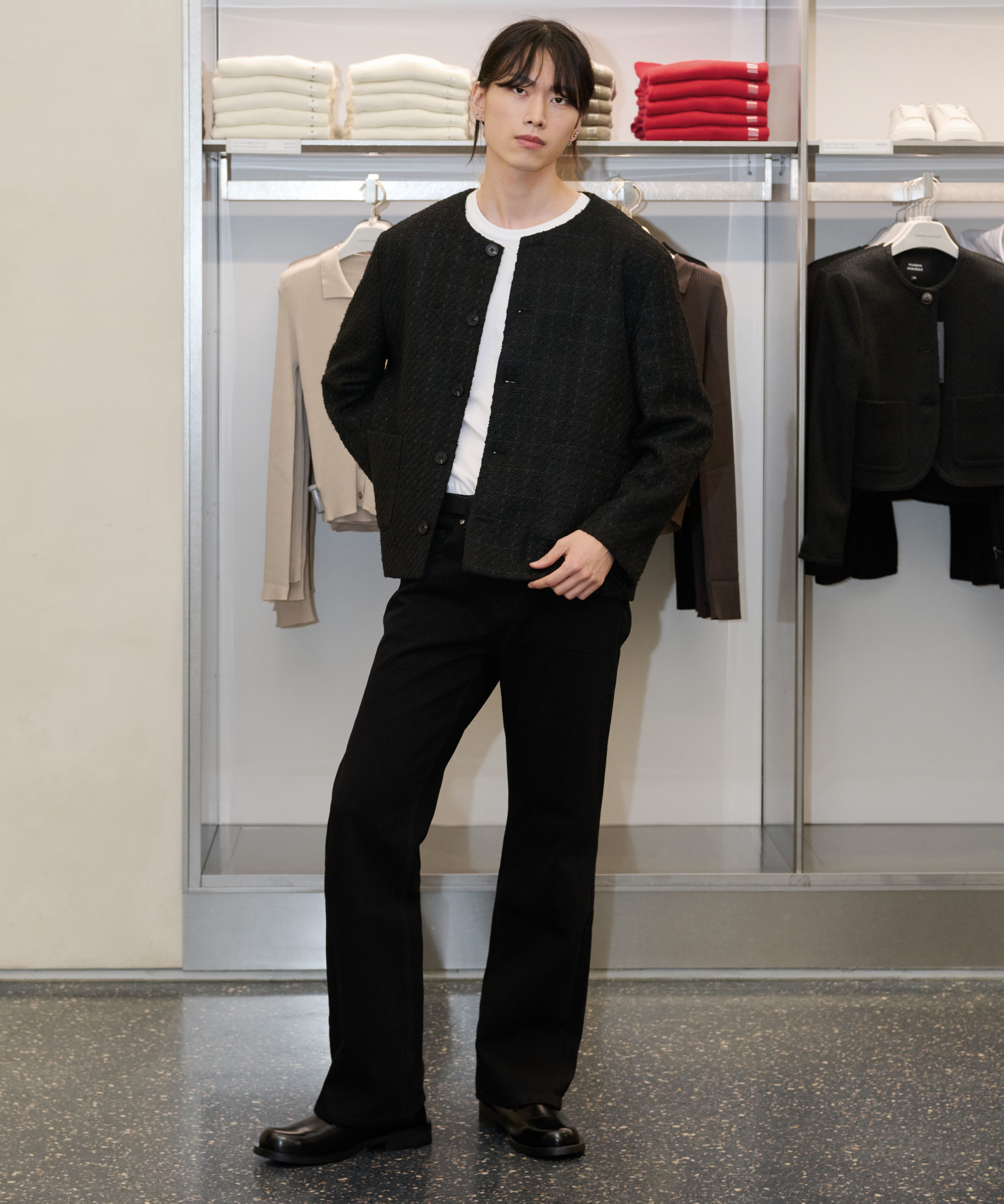 MUSINSA | MUSINSA STANDARD ROUND NECK TWEED JACKET [BLACK]