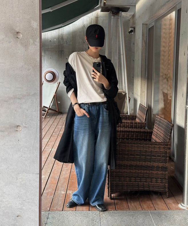 MUSINSA | LEMAIN SECOND Vintage cat-washed wide denim pants