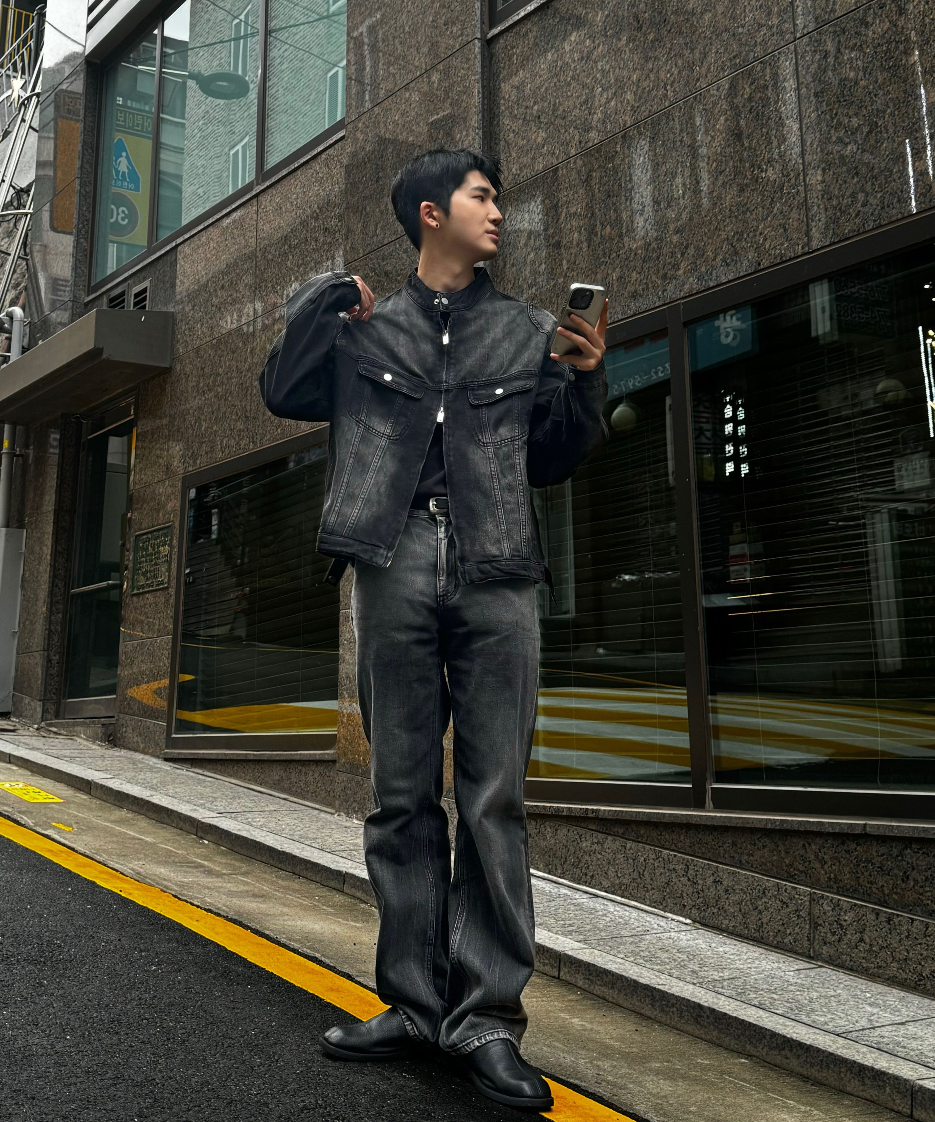 人気☆TRILLION☆ FADE WASHING BIKER DENIM JACKET MUSINSA | TRILLION Fade washing biker denim jacket (BLACK)