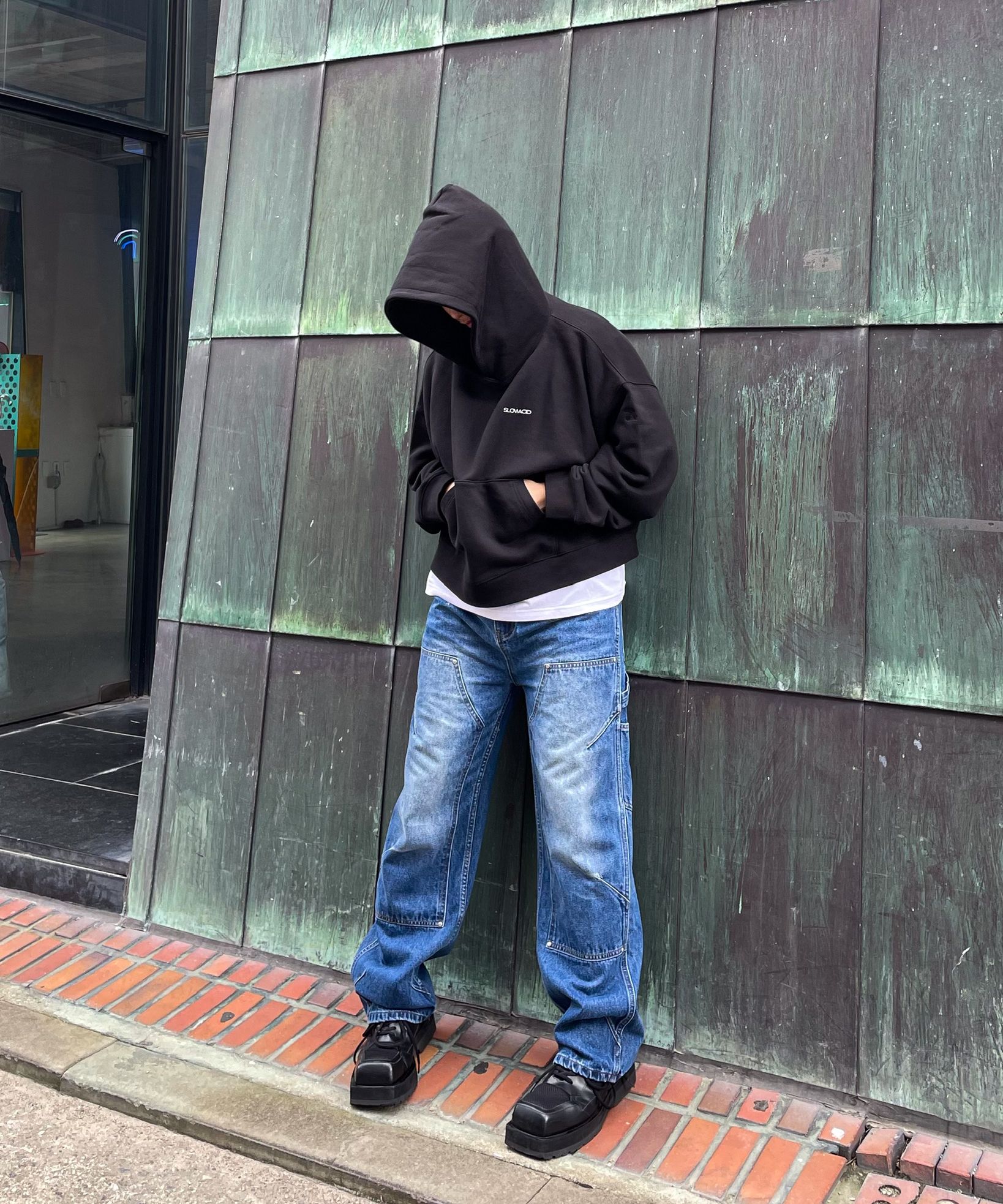 ★関税込★SLOW ACID★Signature Logo Hoodi.e★フーディ MUSINSA | SLOWACID Basic Symbol Logo Wide Hoodie [Black]